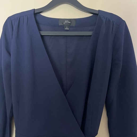 J. Crew Navy Blue 3/4 Sleeve Wrap Dress | 365 Crepe, Size 2 Like New - Picture 5 of 12